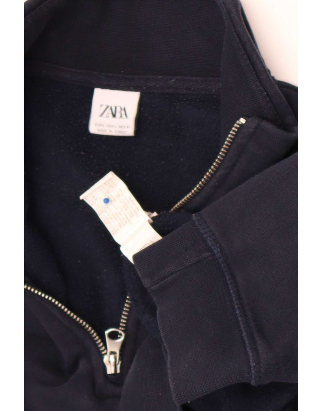 Zara Mens Zip Neck Sweatshirt Jumper Large Navy Blue Cotton