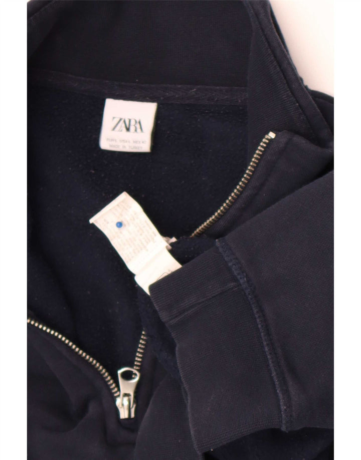 Zara Mens Zip Neck Sweatshirt Jumper Large Navy Blue Cotton