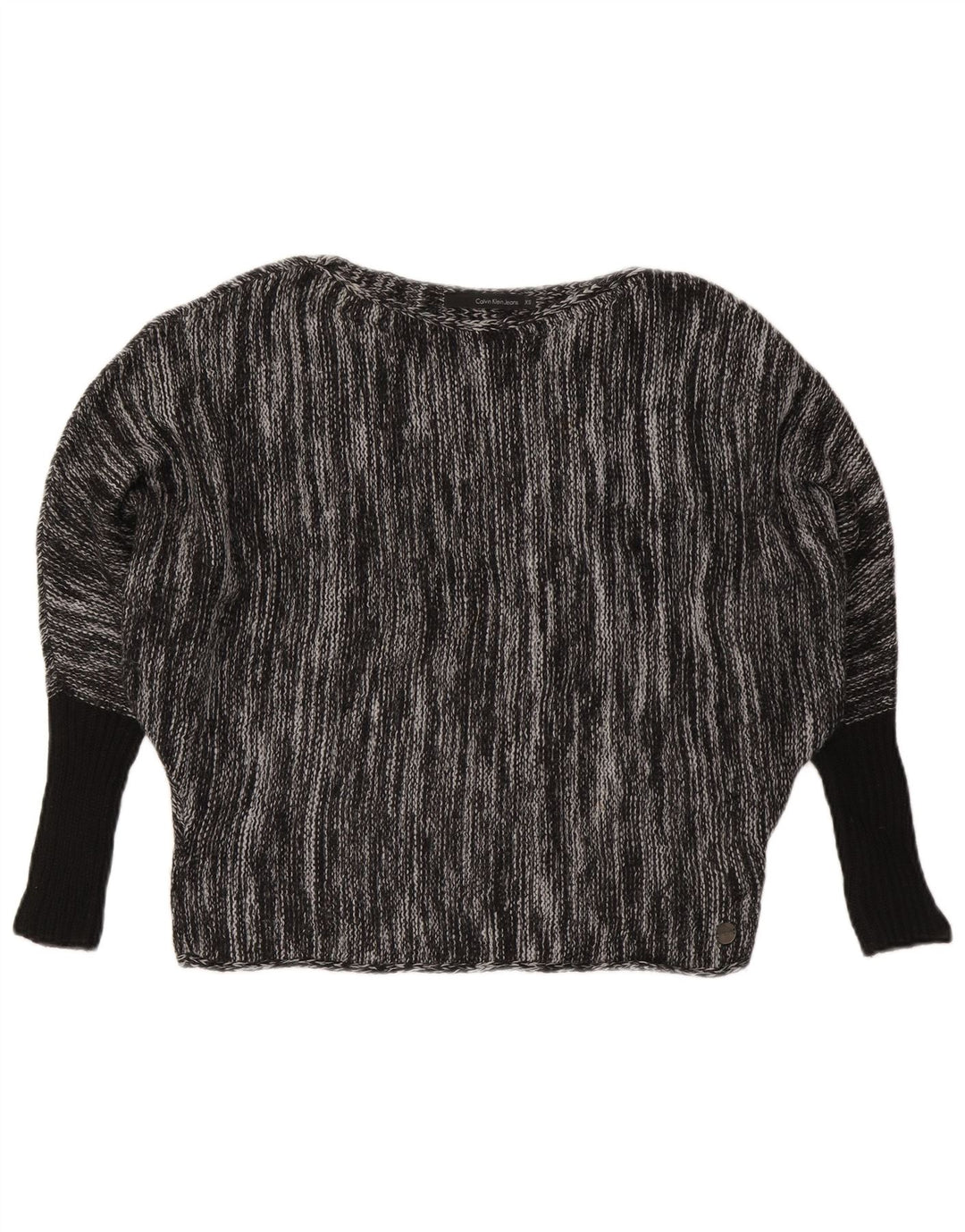 CALVIN KLEIN JEANS Ženski džemper s lađastim izrezom UK 6 XS sivo s pjegama