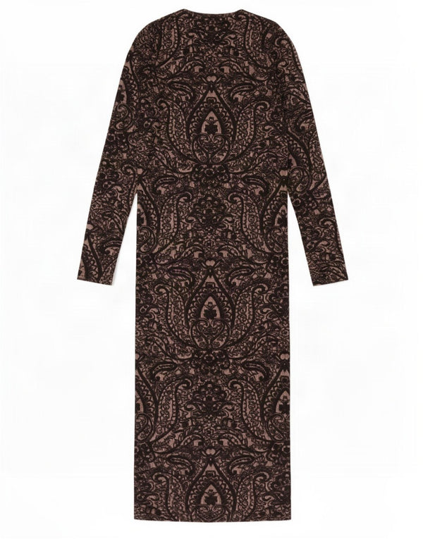 Topshop ženska haljina s dugim rukavima uz tijelo UK 10 Small Brown Paisley