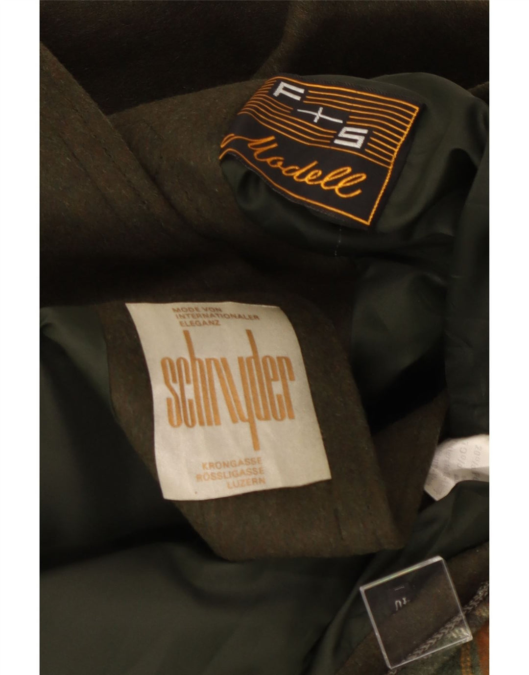 Vintage ženski duffle kaput s kapuljačom EU 40, srednja kaki vuna