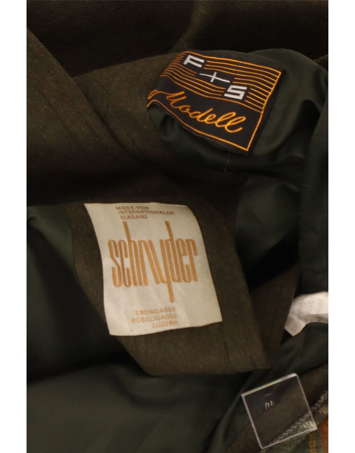 Vintage ženski duffle kaput s kapuljačom EU 40, srednja kaki vuna