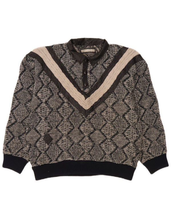 Vintage muški pulover s polo ovratnikom Mali sivi geometrijski akril
