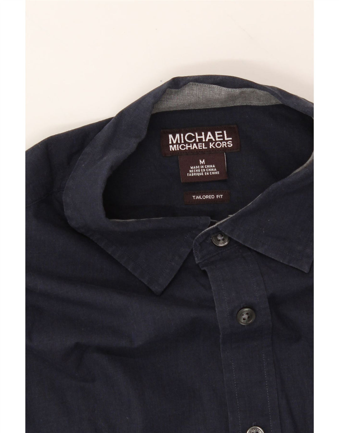 MICHAEL KORS Mens Tailored Fit Shirt Medium Navy Blue Cotton Vintage Michael Kors and Second-Hand Michael Kors from Messina Hembry 