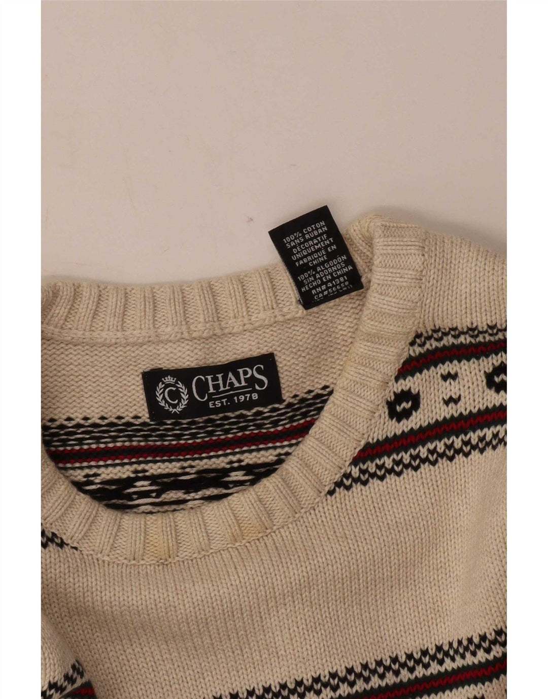Chaps, muški džemper s okruglim izrezom, veliki bež pamuk Fair Isle