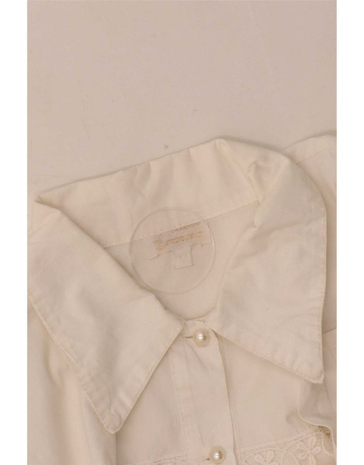 Vintage ženska košulja bluza UK 14 Srednje bijela cvjetna