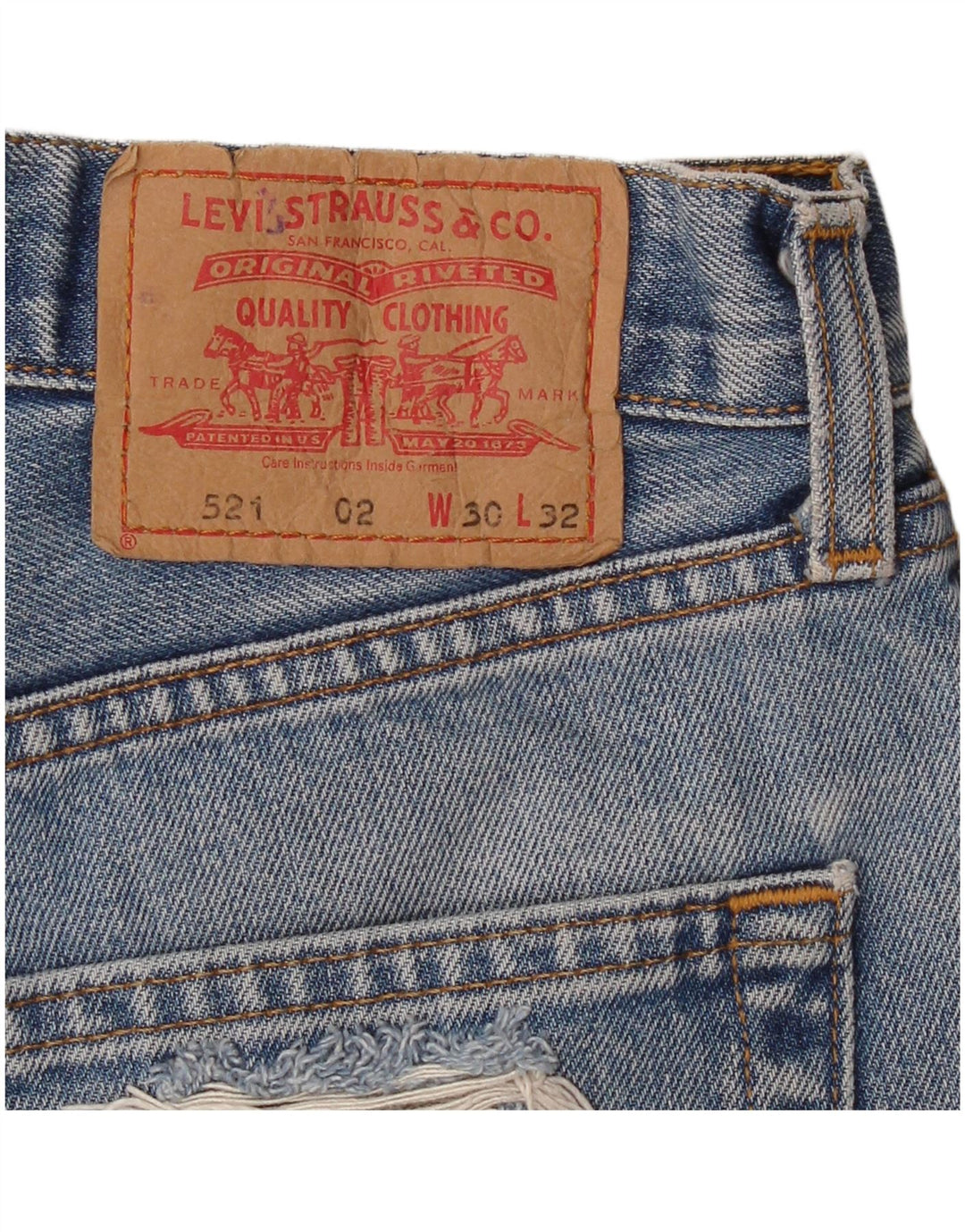 LEVI'S Womens 521 High Waist Distressed Denim Shorts W30 Medium Blue