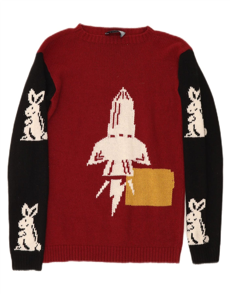 PRADA Womens Graphic Crew Neck Jumper Sweater IT 38 XS Red Colourblock Vintage Prada and Second-Hand Prada from Messina Hembry 