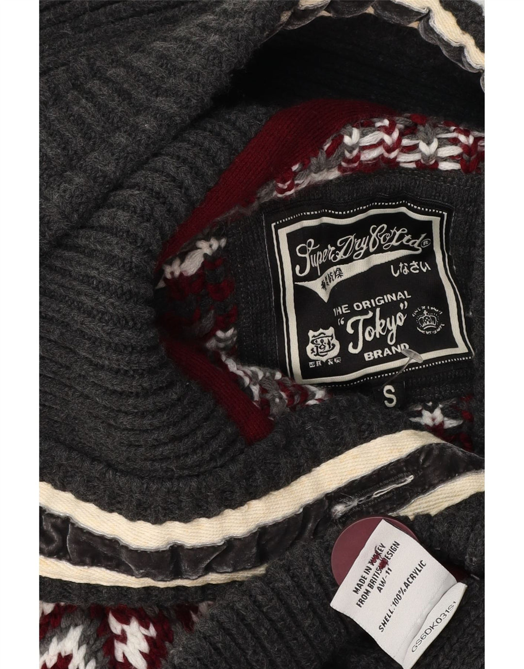 SUPERDRY ženski kardigan pulover s kapuljačom UK 10 Small Grey Fair Isle akril