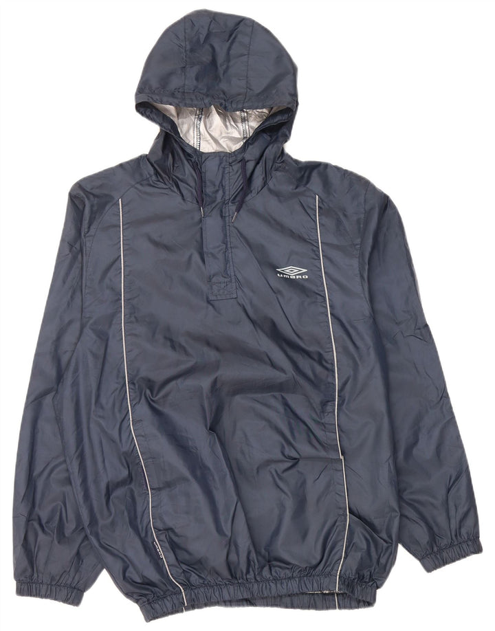 UMBRO Mens Pullover Hooded Rain Jacket UK 36 Small Navy Blue Polyester