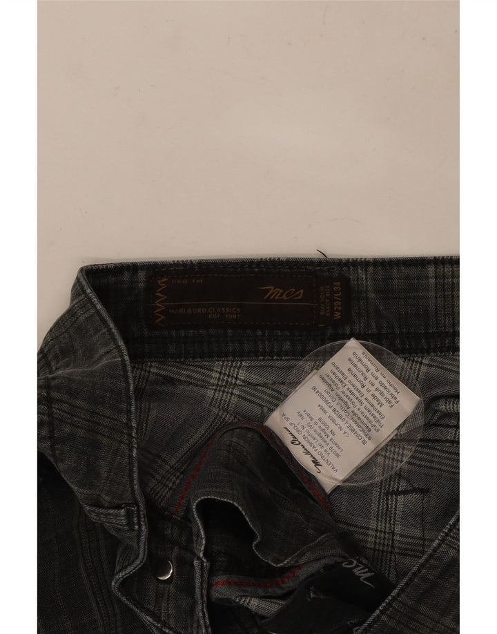 MARLBORO CLASSICS muške ravne ležerne hlače W29 L29 crni karirani pamuk