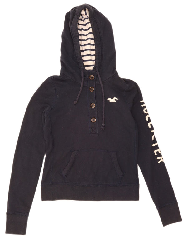 Hollister ženska majica s kapuljačom s grafičkim gumbima UK 10 Mala tamnoplava