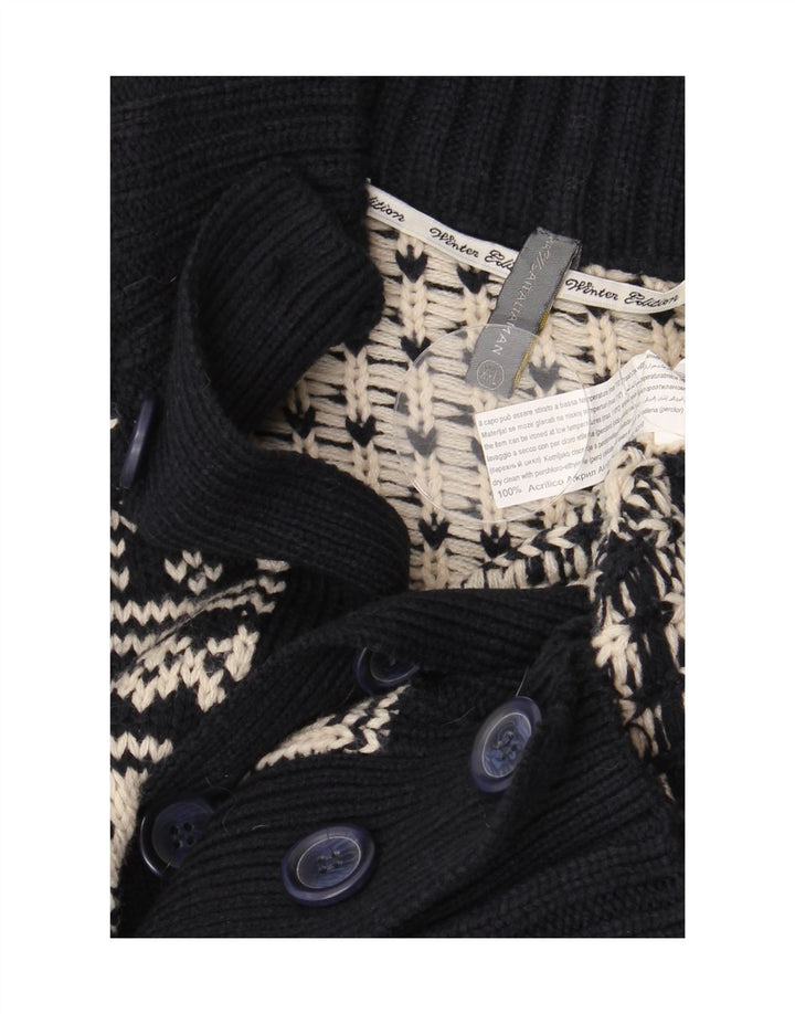 VINTAGE muški kardigan pulover 2XL tamnoplavi Fair Isle akril