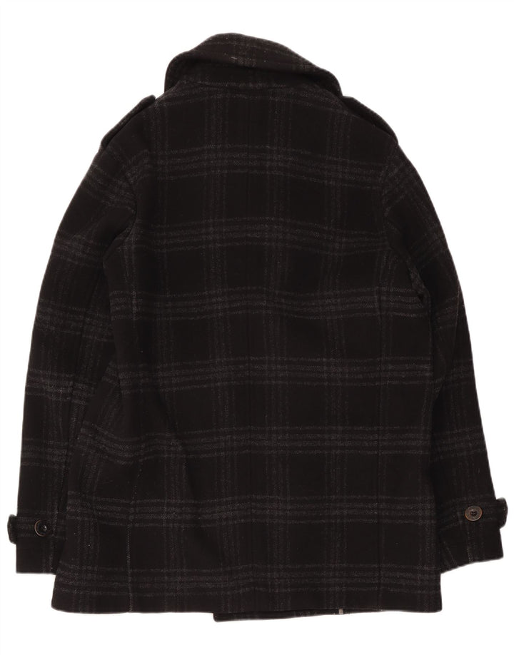 Pretty Green Muški Pea Coat UK 40 Veliki crni karirani vuneni