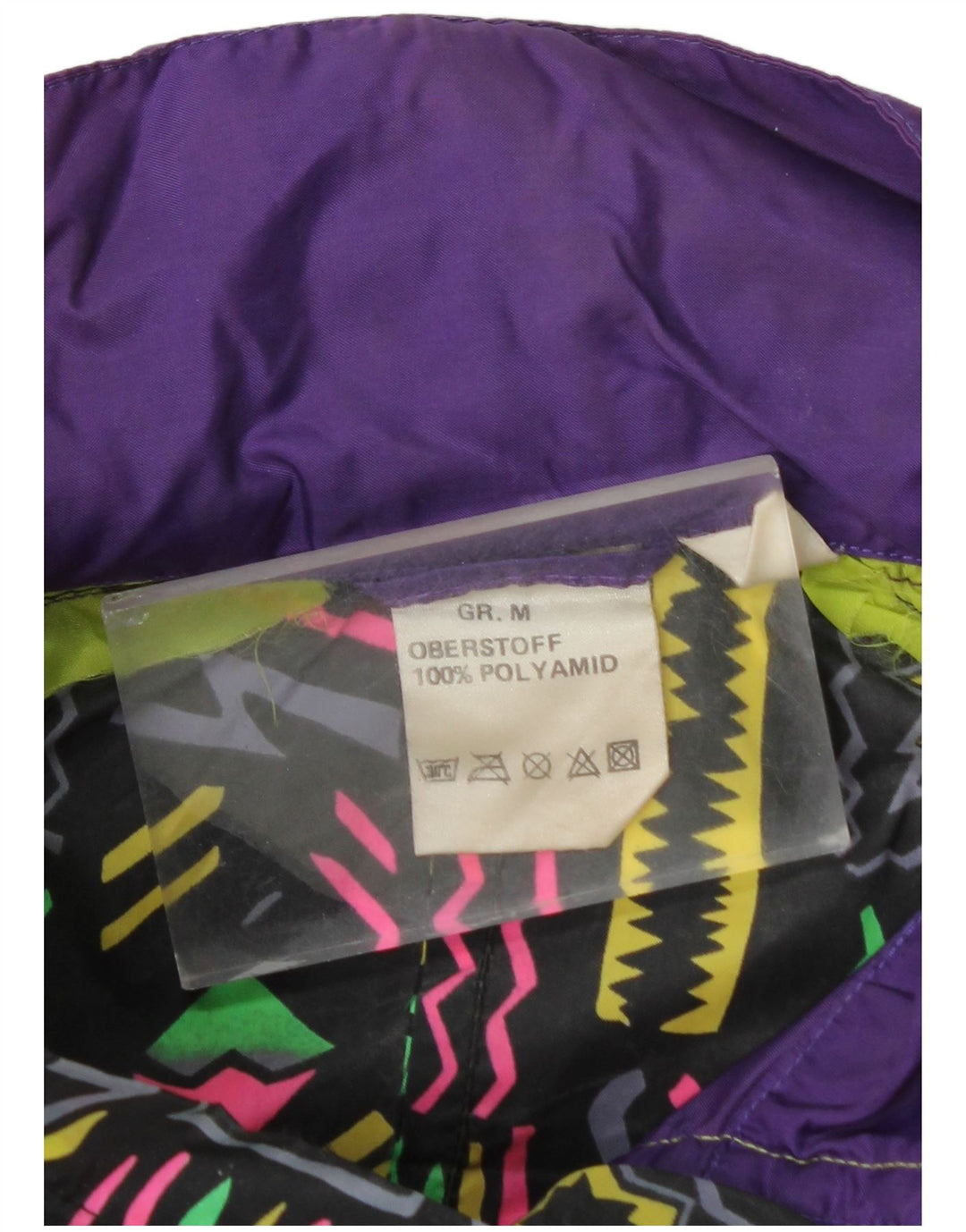 Vintage muška kišna jakna UK 38 Srednje ljubičasti geometrijski poliamid