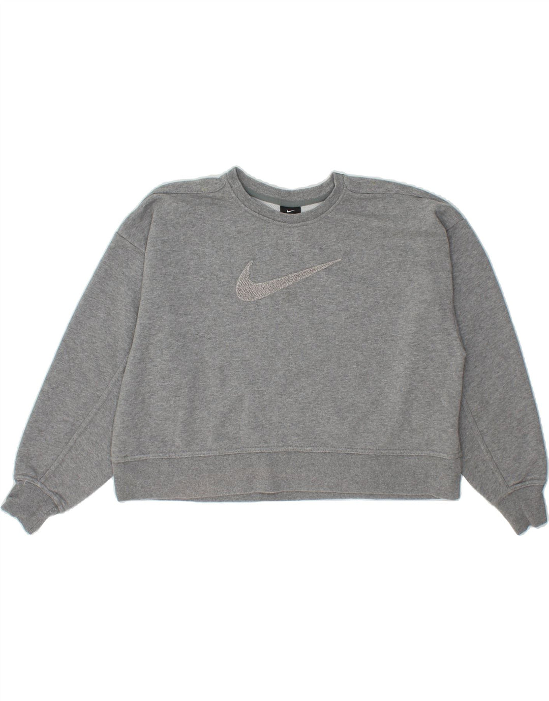 NIKE Womens Oversized Graphic Crop Sweatshirt Jumper UK 14 Medium Grey Vintage Nike and Second-Hand Nike from Messina Hembry 