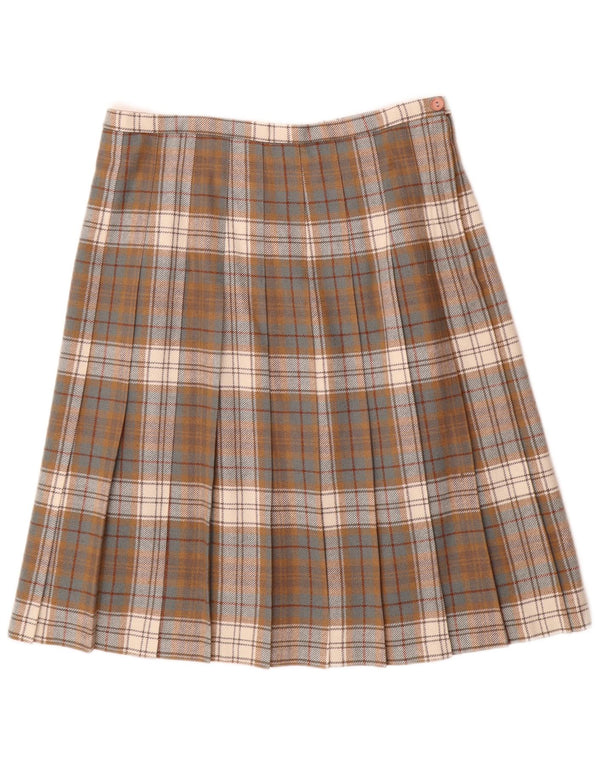 Vintage ženska plisirana suknja visokog struka UK 20 2XL W34 Smeđa karirana vuna