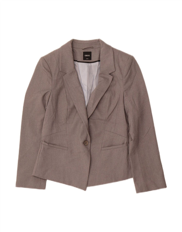OASIS Womens 1 Button Blazer Jacket UK 10 Small Grey Polyester