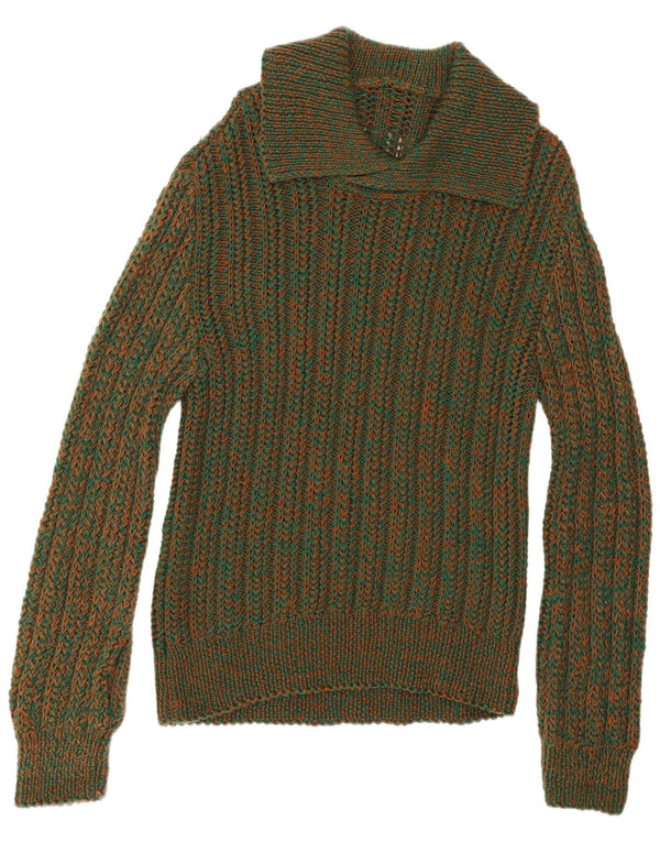 Vintage muški džemper s polo ovratnikom, srednje zelene mrlje