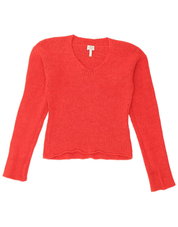 Armani Jeans Womens Crop V-Neck Jumper Sweater UK 14 Large Red