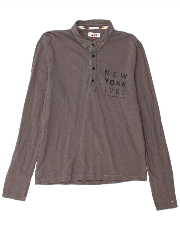 TOMMY HILFIGER Muška polo majica dugih rukava XL siva s grafikom