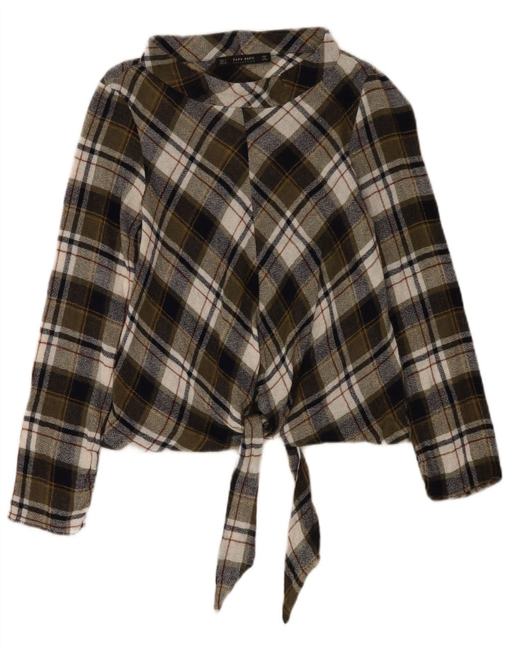 Zara ženska majica s dugim rukavima UK 10 Mala kaki karirana