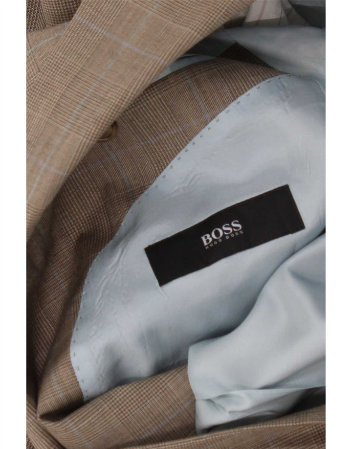 Hugo Boss Muška jakna sa 2 gumba EU 48 Srednje smeđa karirana djevičanska vuna