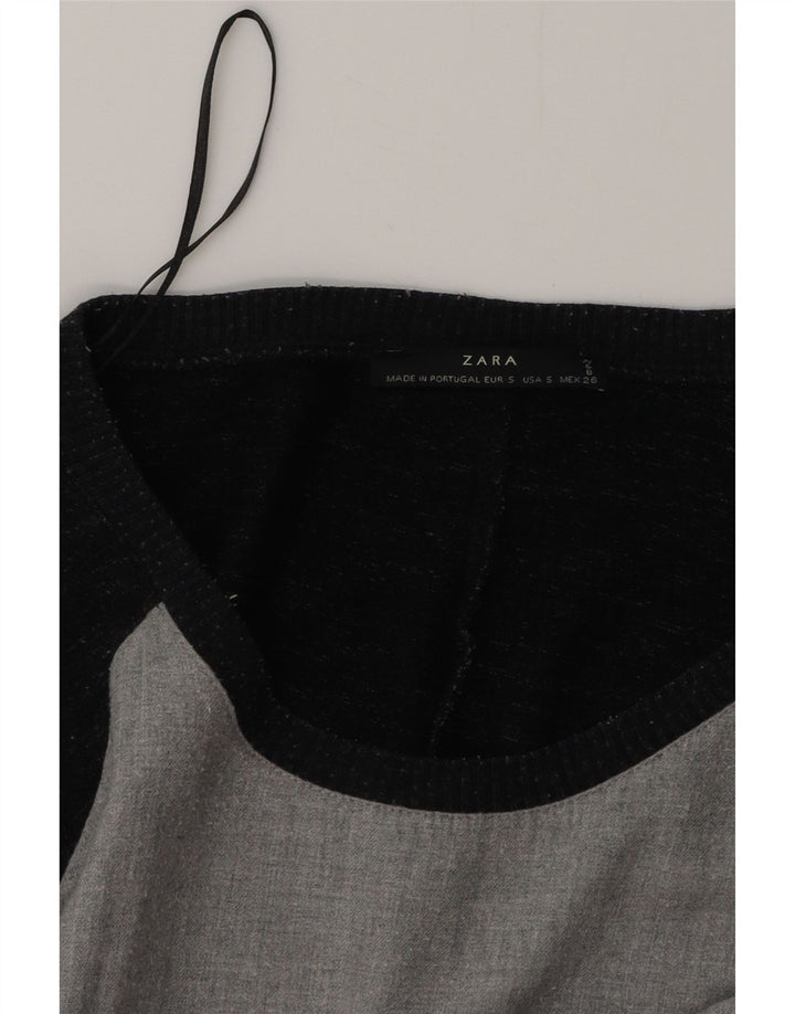 ZARA Womens Oversized Graphic Top Long Sleeve UK 10 Small Grey Colourblock