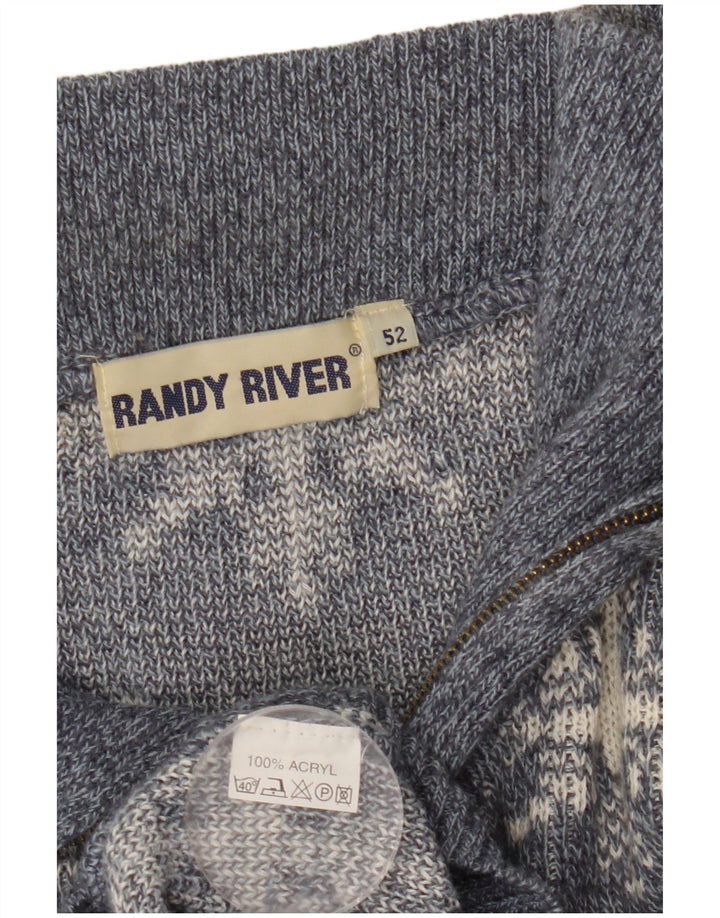 Randy River muški pulover s izrezom i patentnim zatvaračem IT 52 veliki sivi geometrijski
