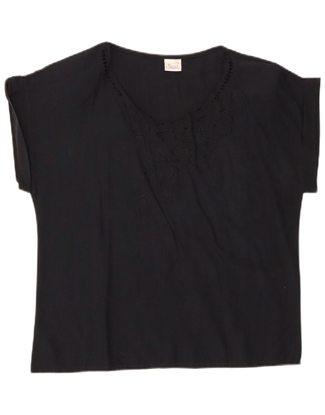 VINTAGE gornji dio ženske bluze IT 44 Srednje crni cvjetni pamuk