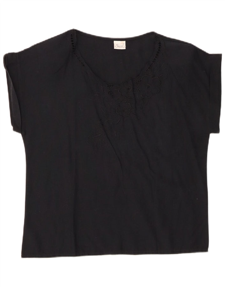 VINTAGE gornji dio ženske bluze IT 44 Srednje crni cvjetni pamuk