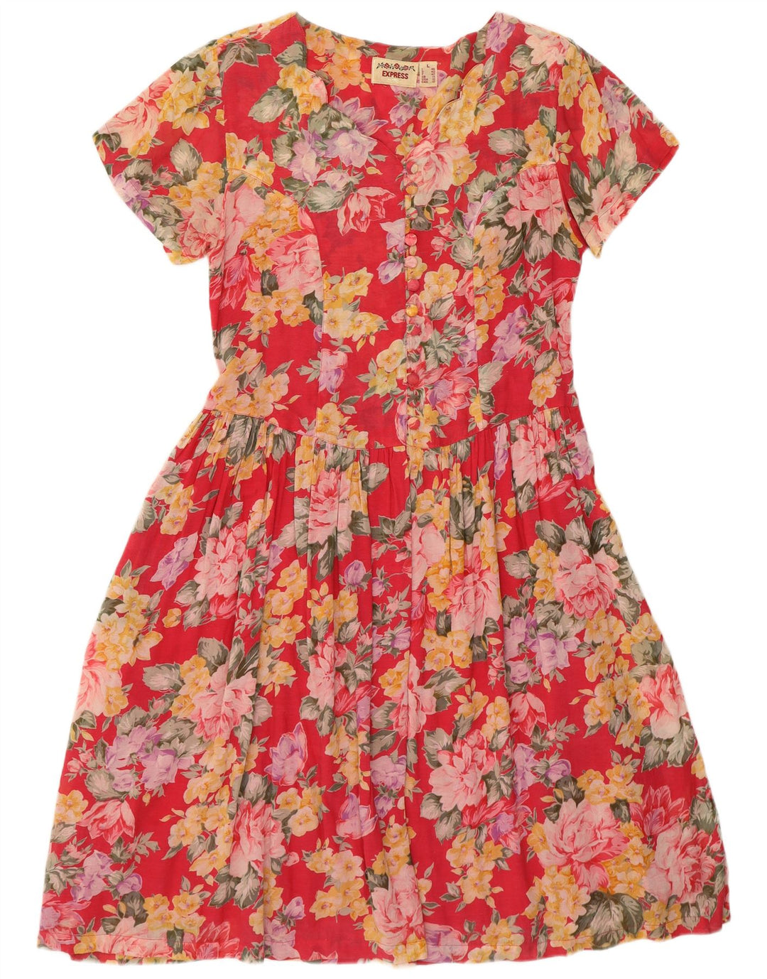 EXPRESS Ženska haljina košulja kratkih rukava UK 14 Velika crvena cvjetna viskoza