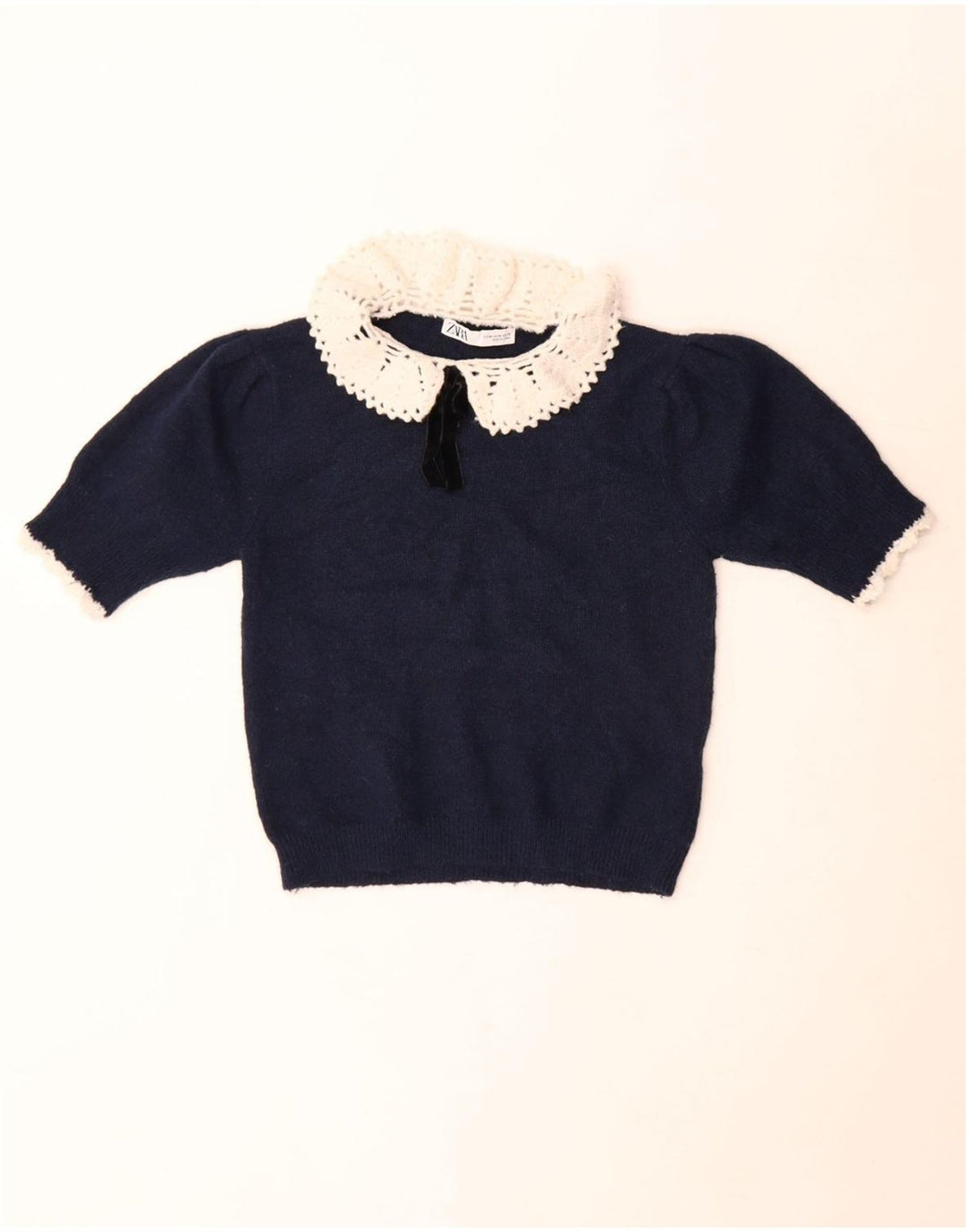 Zara ženski pleteni kratki top UK 12 Medium tamnoplavi poliester