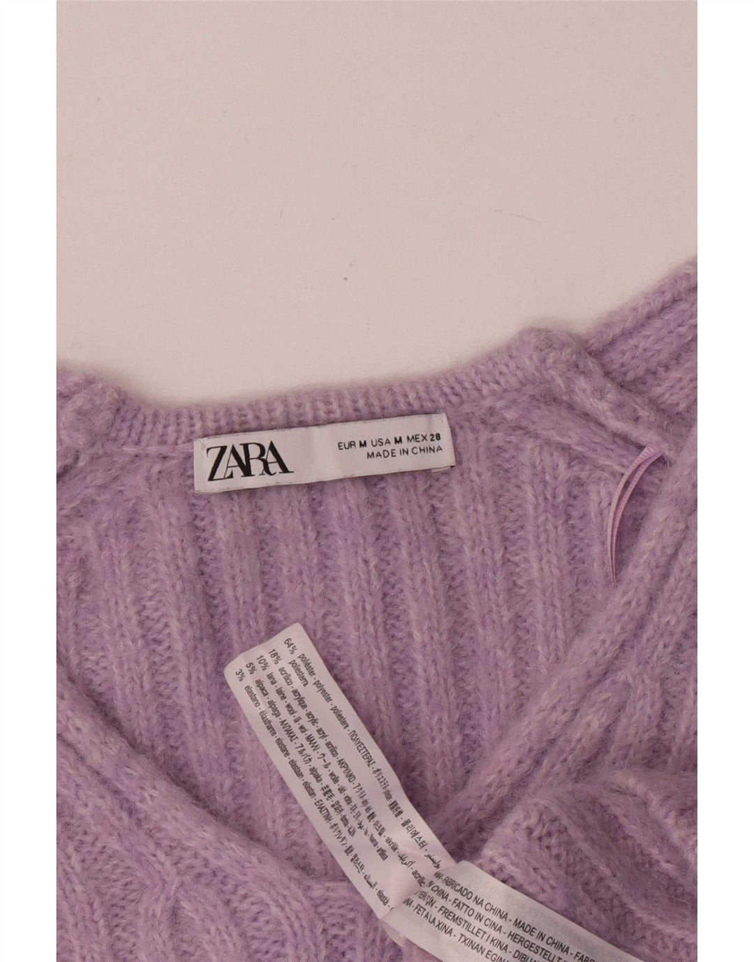 Zara ženski kratki džemper s V-izrezom UK 14 Srednje ljubičasti poliester