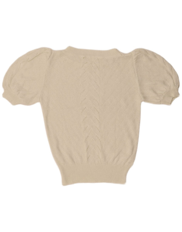 Vintage ženski džemper kratkih rukava s brodskim izrezom UK 16 Large Off White