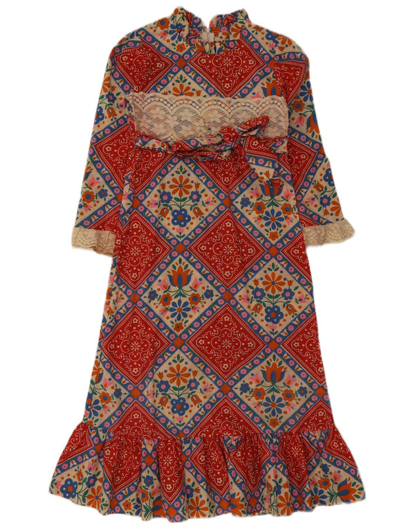 Vintage Womens 3/4 Sleeve Maxi Dress UK 4 XS Multicoloured Floral