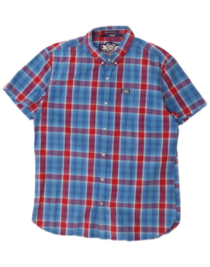 Superdry muška majica kratkih rukava 2XL pamuk u plavi karirani okvir