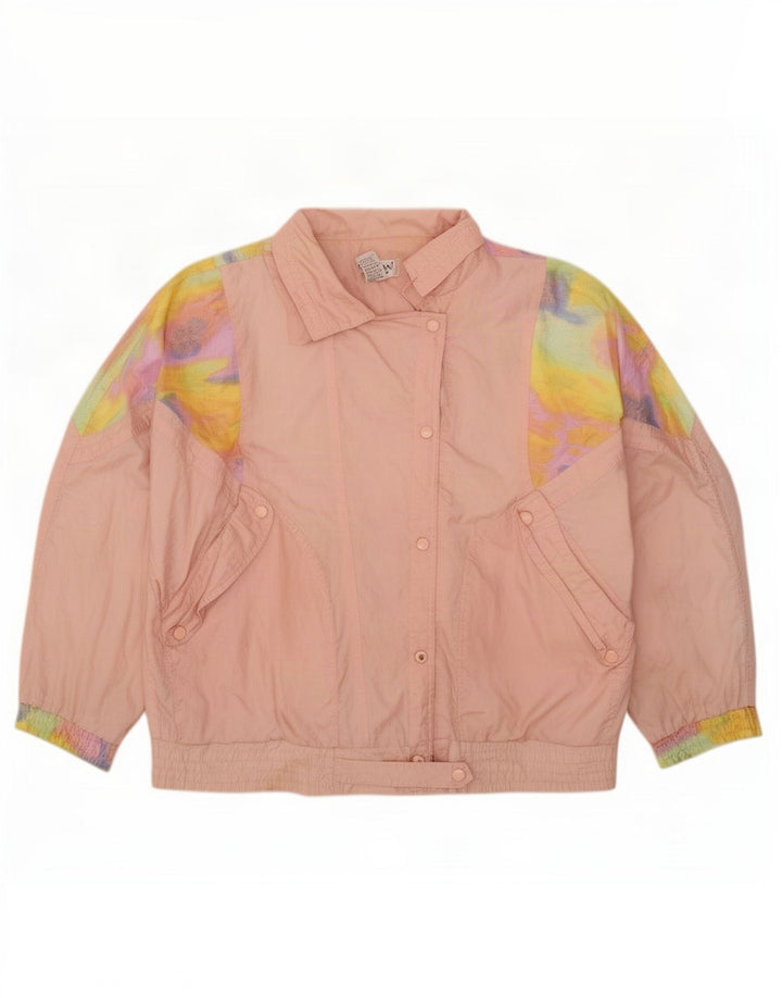 Lavon ženska gornja jakna trenirke s apstraktnim uzorkom UK 16 Large Pink 80-ih