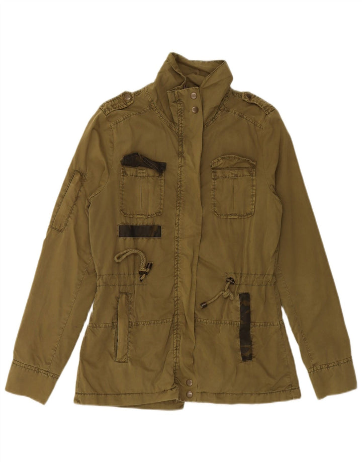 BRANDIT Womens Military Jacket UK 10 Small Khaki Cotton