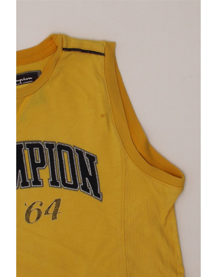 CHAMPION Boys Graphic Vest Top 9-10 Years Medium Yellow Vintage Champion and Second-Hand Champion from Messina Hembry 