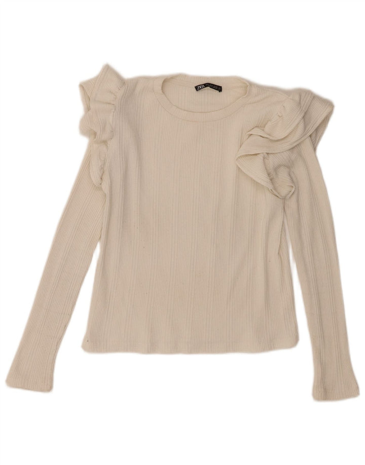 Zara ženski gornji dio dugih rukava s volanima UK 10 Small Off White