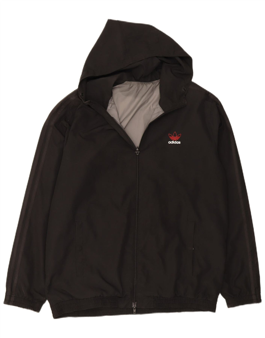 ADIDAS Mens Hooded Reversible Jacket UK 40 Large Black Polyester