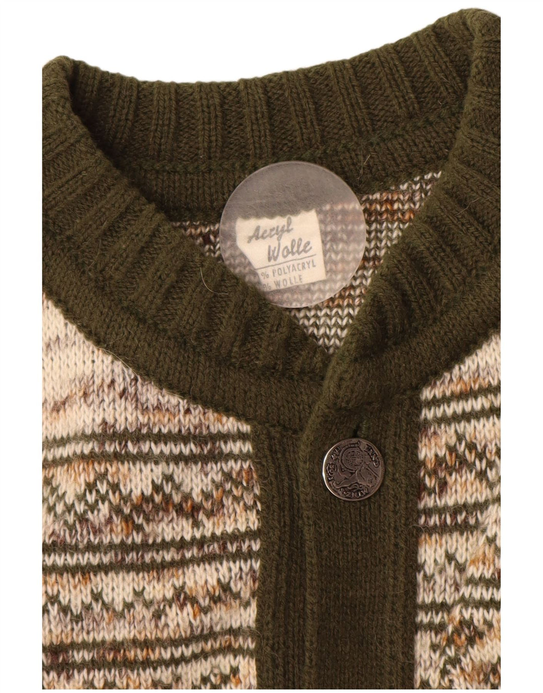 Vintage muški kardigan džemper srednje zelene boje s akrilnim otočićima