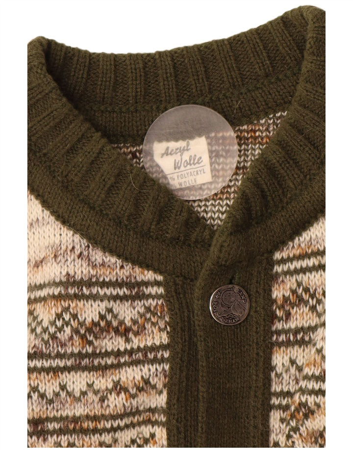 Vintage muški kardigan džemper srednje zelene boje s akrilnim otočićima