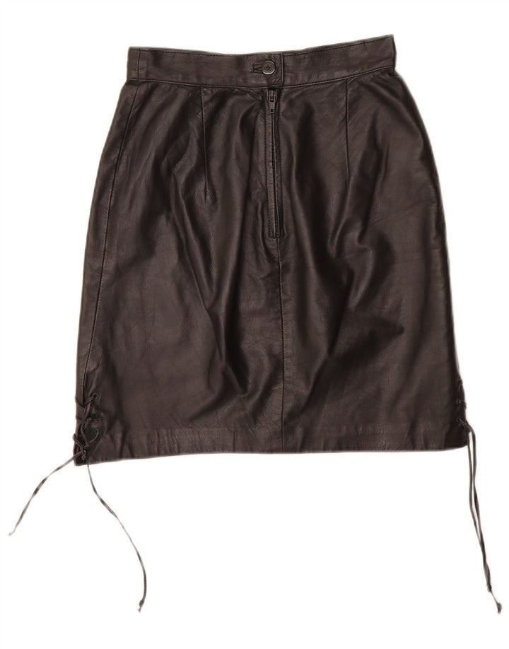 VINTAGE ženska kožna suknja EU 34 XS W24 crna koža