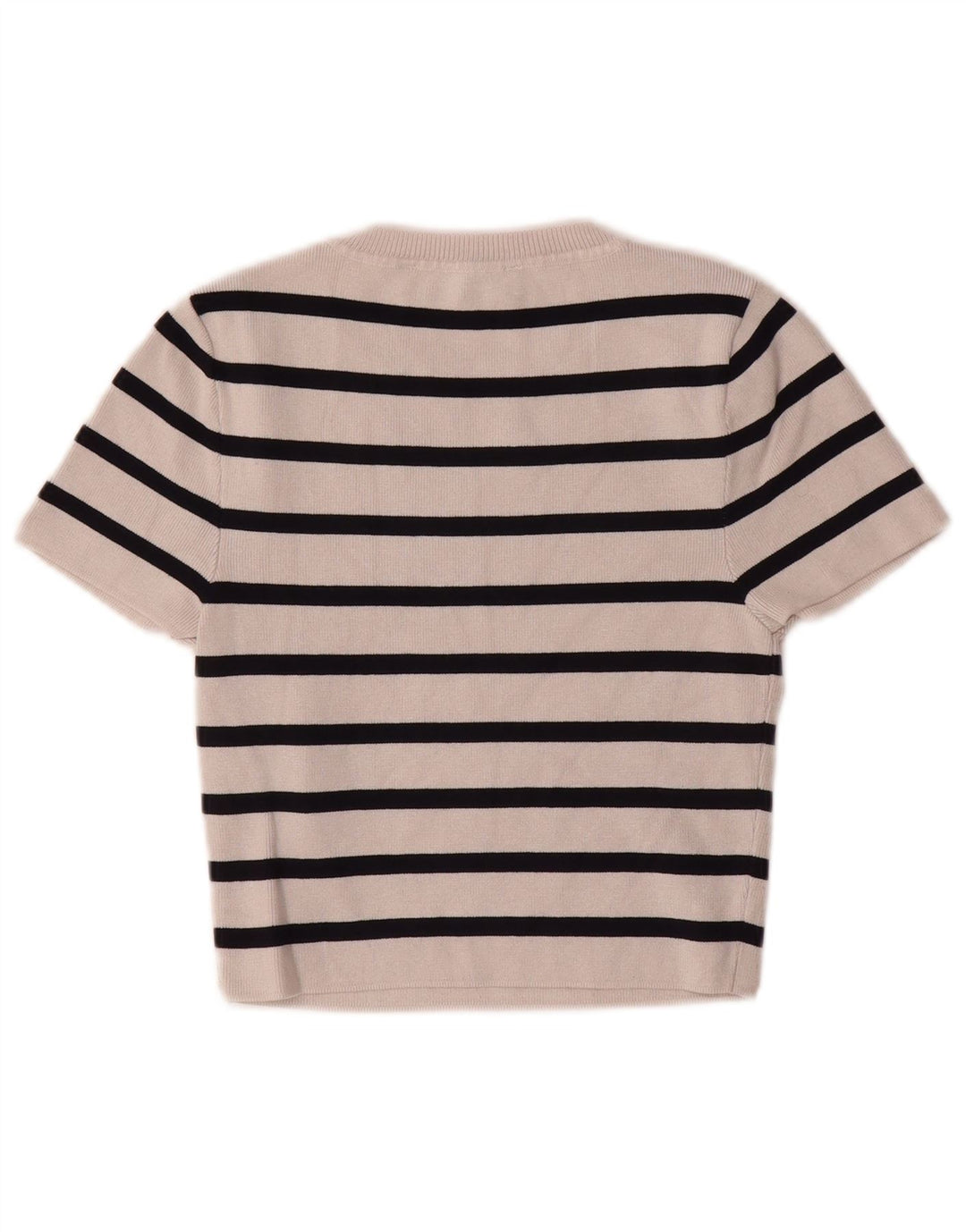 ZARA Womens Knit Crop Top UK 12 Medium Beige Striped Viscose