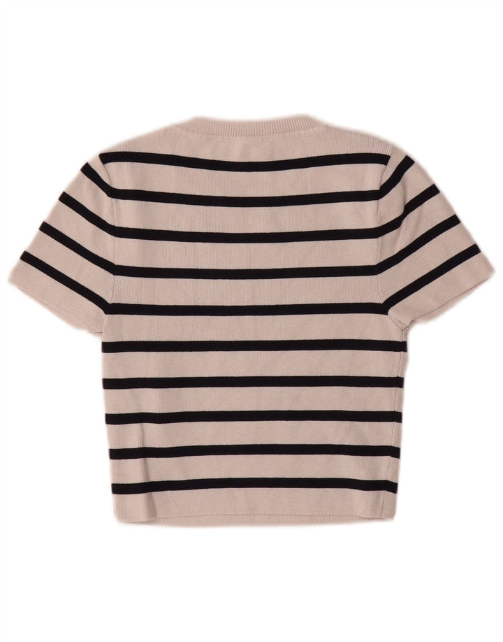 ZARA Womens Knit Crop Top UK 12 Medium Beige Striped Viscose