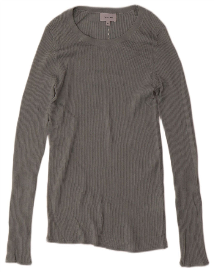 JIGSAW Ženski džemper s morskim izrezom UK 12 Srednje siva vuna