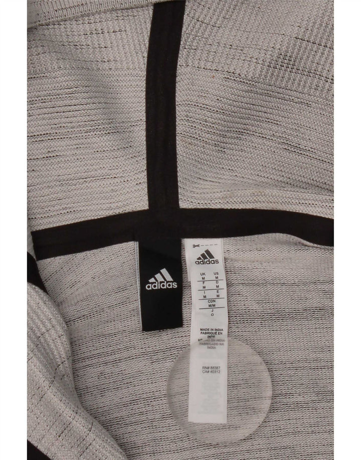 Adidas muški pulover s kapuljačom na patentni zatvarač srednje sivi prugasti poliester