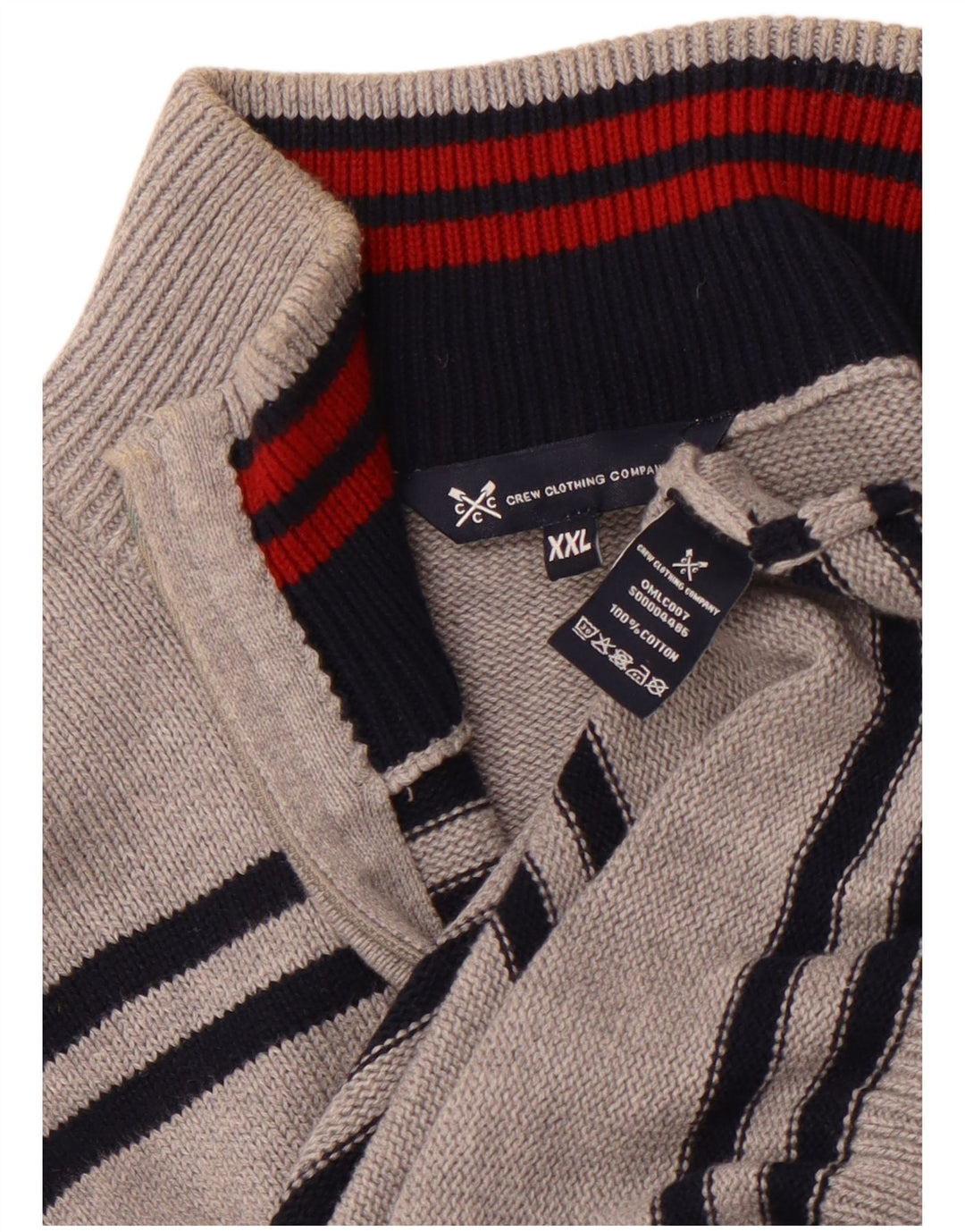 CREW CLOTHING Muški pulover s izrezom i patentnim zatvaračem 2XL pamuk na sive pruge